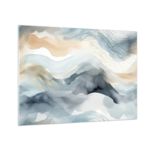 Schilderen op glas - Abstracte golven in tinten beige en blauw - 70x50cm - Besneeuwde en mistige abstractie - Moderne wanddecoratie voor woonkamer en slaapkamer ARTTOR