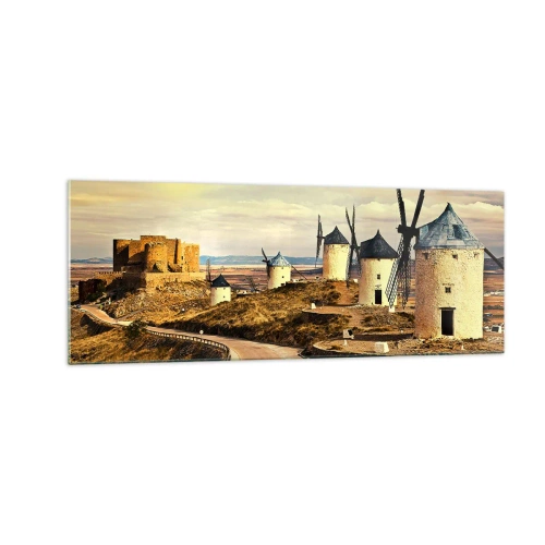Schilderen op glas - Don Kichot zal snel hier zijn. - 140x50 cm