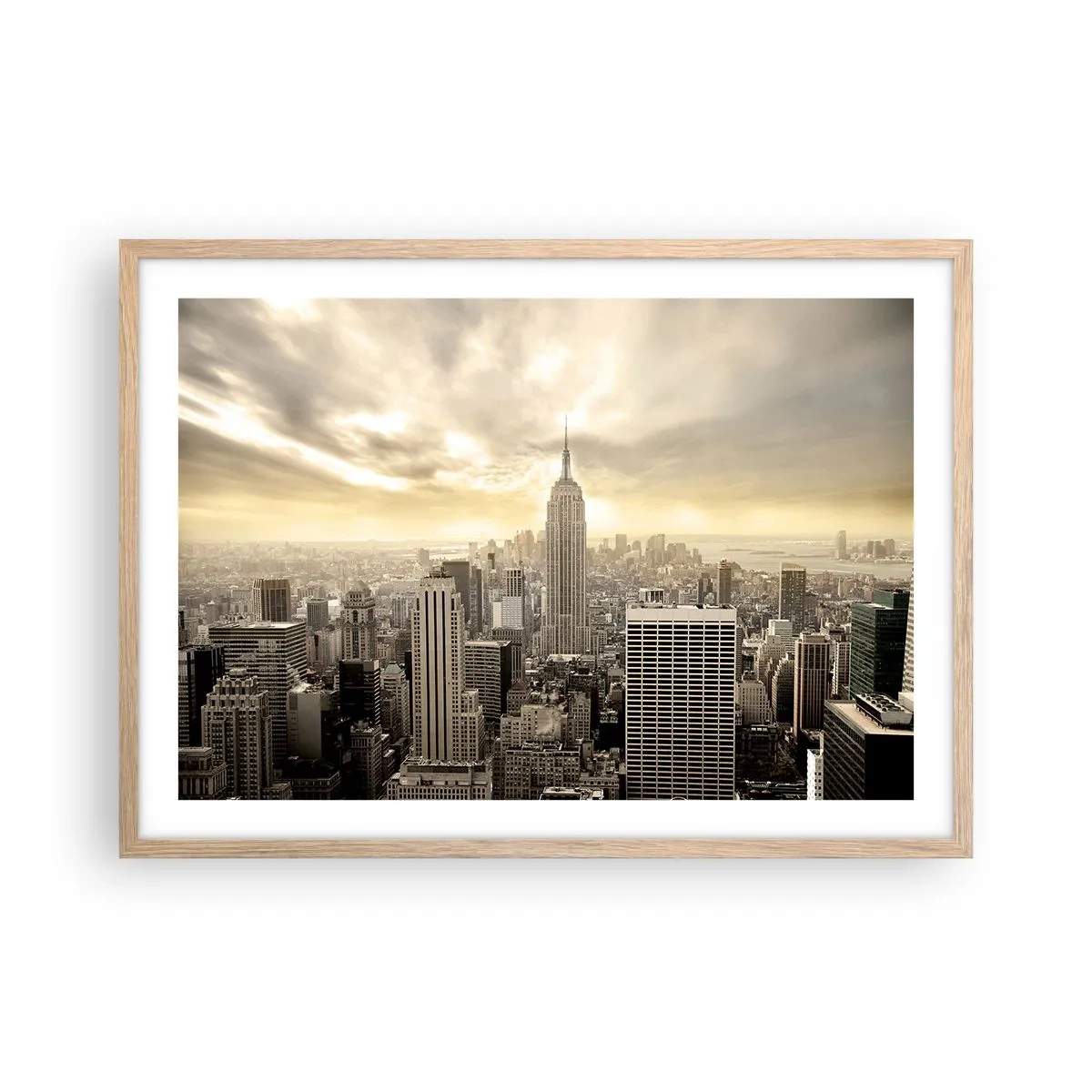 Een poster in een licht eiken lijst - New York geweven van grijs - 70x50 cm