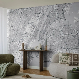 Fotobehang Premium Sand - De anatomie van een metropool - New York, Kaart, Manhattan - 400x280 cm