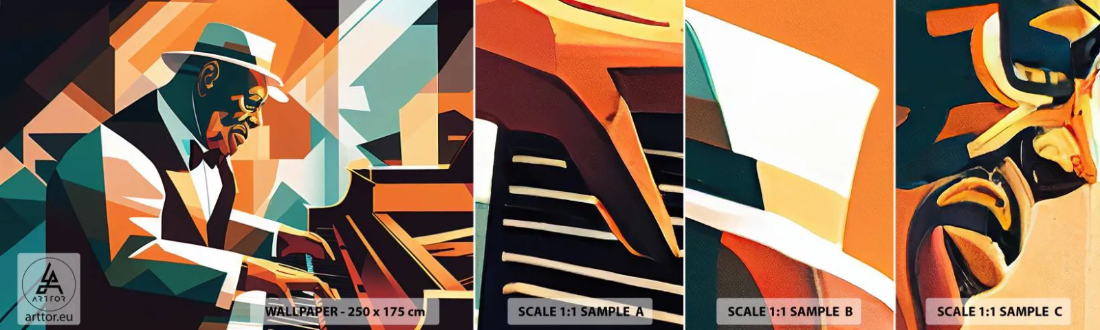 Fotobehang Staaltje Standard Eco - Al die jazz - Piano, Piano, Kubisme - 100x30 cm