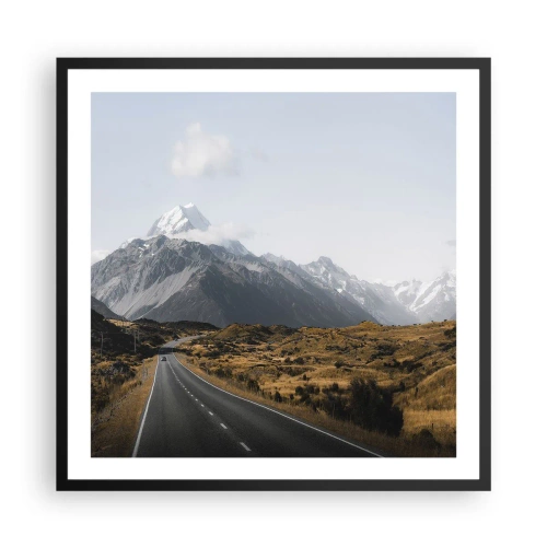 Poster in een zwarte lijst - De weg naar het hart van de bergen - 60x60 cm