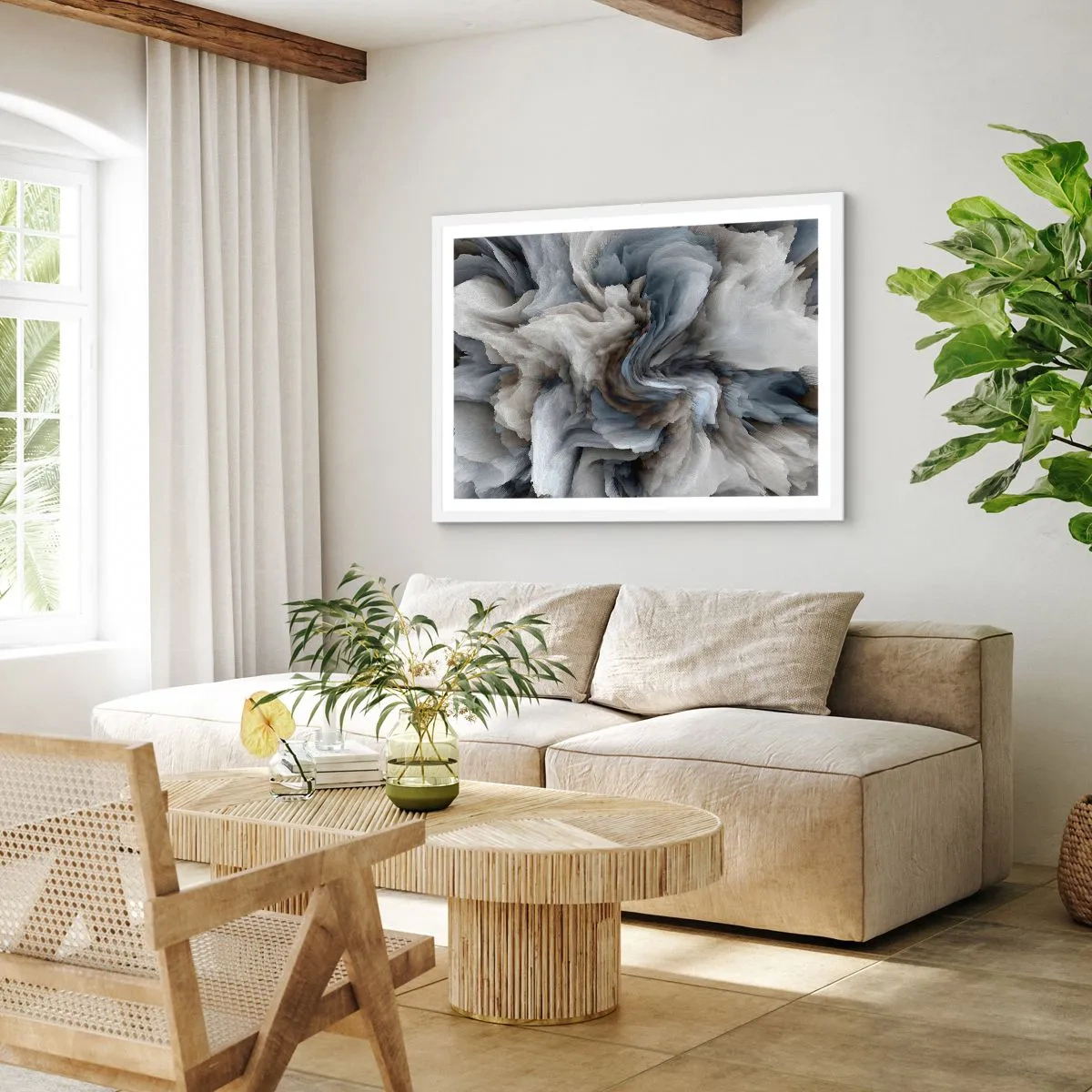 Poster in een witte lijst - Steen en bloem - 70x50 cm