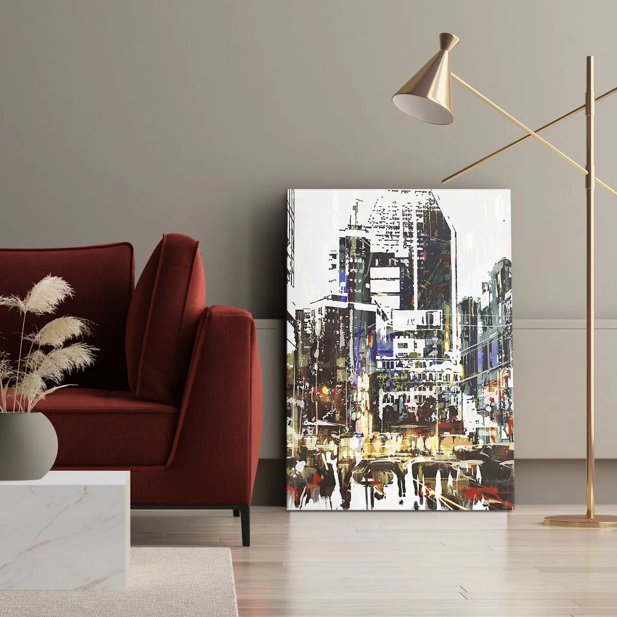 Schilderen op canvas - Een glinsterende stad - 50x70 cm