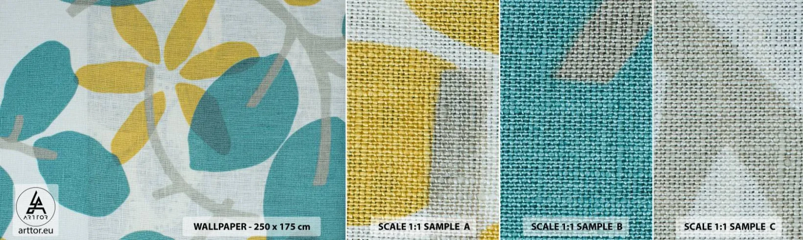 Fotobehang Monster Zelfklevend Deluxe Sticker - Tussen de azuurblauwe bladeren - Boho, Bloemen, Minimalisme - 100x30 cm