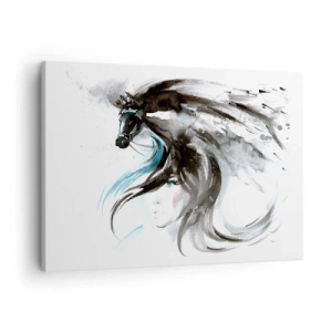 Schilderen op canvas - Een vrouw en een paard in een mystieke aquarel vol dynamiek - 70x50cm - Galop van de Zwarte Prins  - Moderne wanddecoratie voor woonkamer en slaapkamer ARTTOR