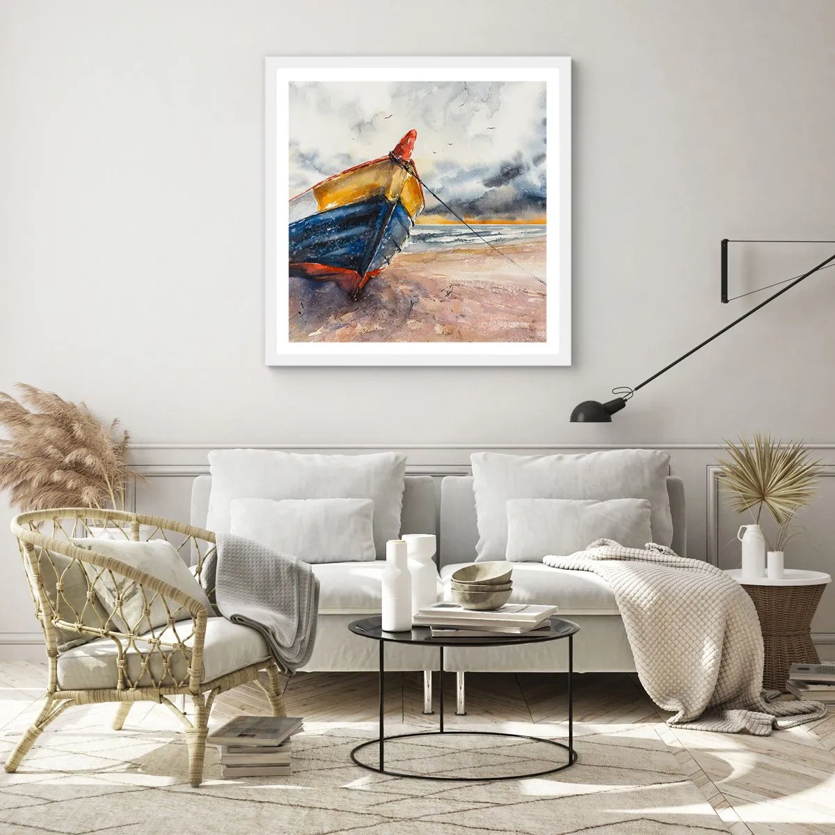 Poster in een witte lijst - Rust aan de kust - 40x40 cm