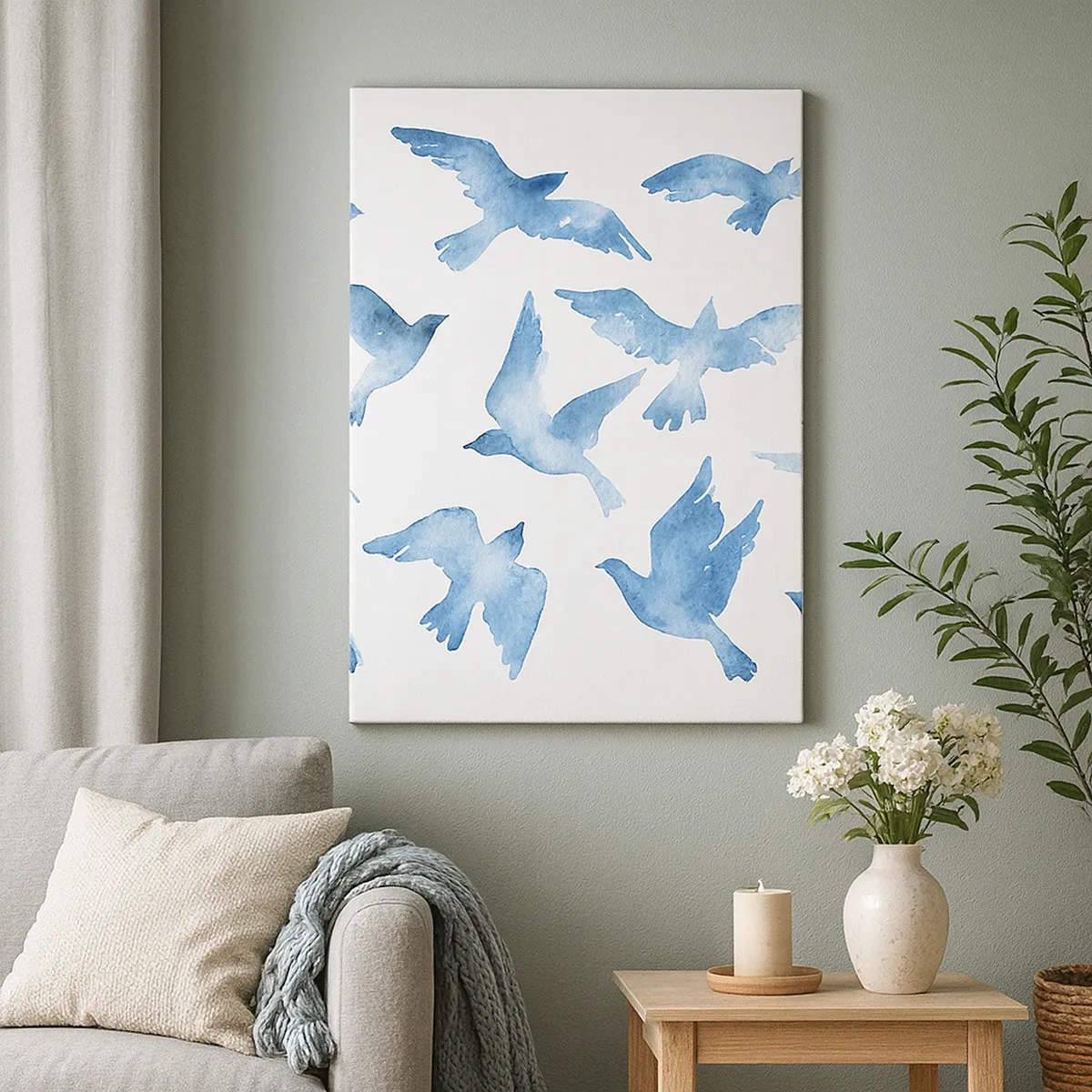 Schilderen op canvas - Blauwe vogels - 50x70 cm