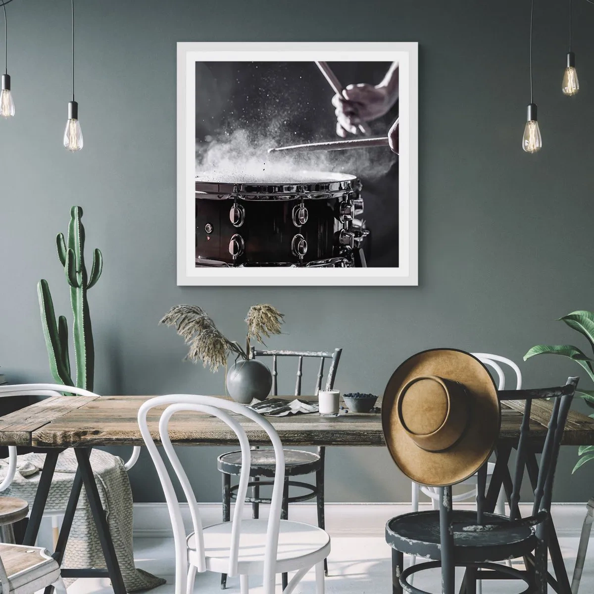 Poster in een witte lijst - De pols van de muziek - 60x60 cm