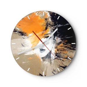 Wandklok - Klok - Abstract portret van een vrouw in warme tinten oranje en beige. - 30x30cm - En er is licht - Moderne wanddecoratie voor woonkamer, keuken en slaapkamer ARTTOR