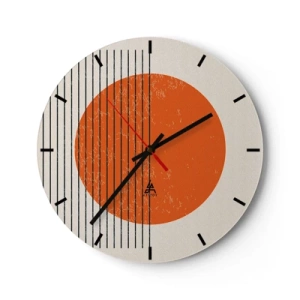 Wandklok - Klok - Oranje cirkel en zwarte lijnen op een beige achtergrond - 30x30cm - Altijd de zon - Moderne wanddecoratie voor woonkamer, keuken en slaapkamer ARTTOR