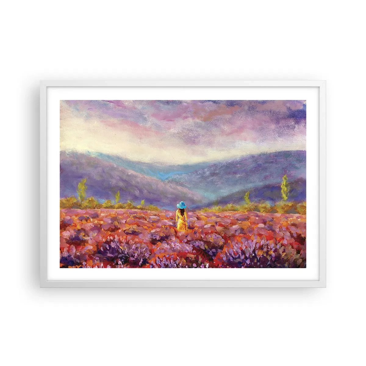 Poster in een witte lijst - In een lavendelwereld - 70x50 cm