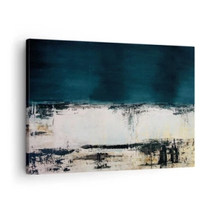 Schilderen op canvas - Abstracte horizontale compositie in tinten marineblauw en wit - 70x50cm - Horizontale compositie - Moderne wanddecoratie voor woonkamer en slaapkamer ARTTOR