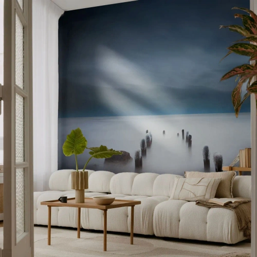 Fotobehang Premium Sand - Peinzend meer - Landschap, Zee, Meer - 100x70 cm
