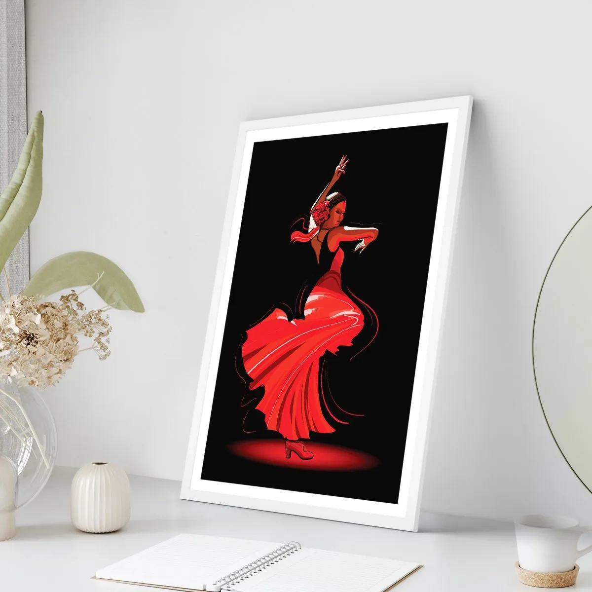 Poster in een witte lijst - De vurige geest van flamenco - 70x100 cm