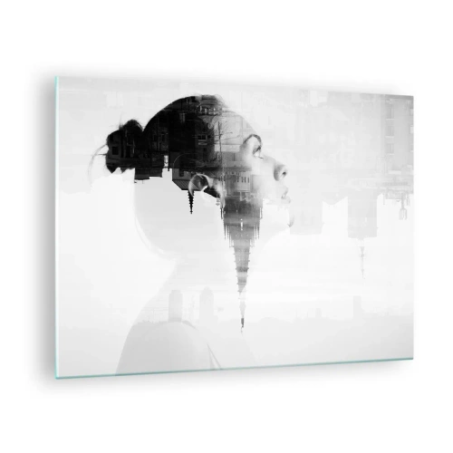 Schilderen op glas - Silhouet van een vrouw met architectonische elementen op de achtergrond - 70x50cm - Aan beide zijden van het glas - Moderne wanddecoratie voor woonkamer en slaapkamer ARTTOR