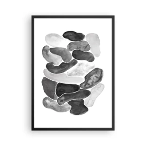 Poster in een zwarte lijst - Abstracte vormen in tinten zwart, grijs en wit - 50x70cm - Rotsachtige abstractie - Moderne wanddecoratie voor woonkamer en slaapkamer ARTTOR