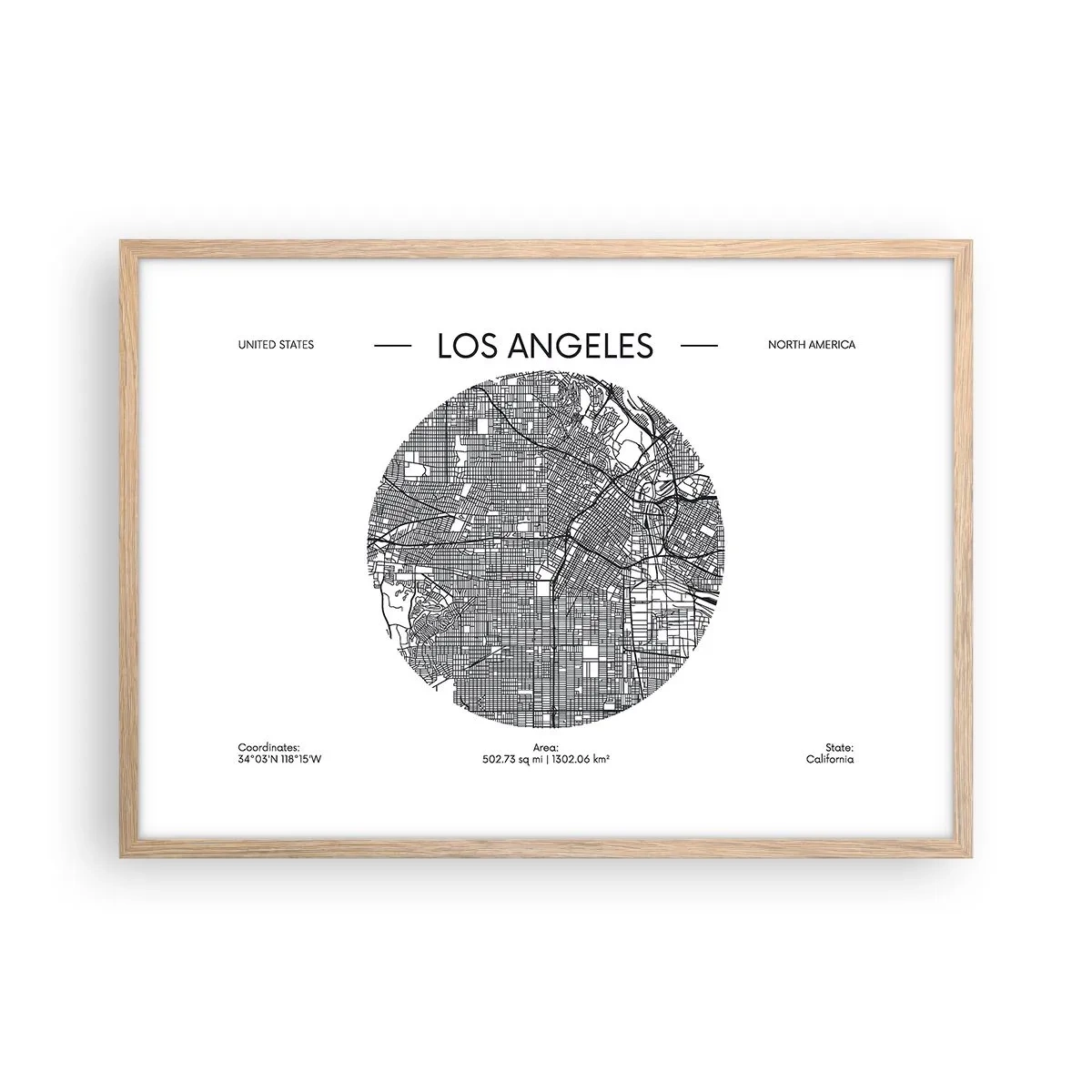 Een poster in een licht eiken lijst - Anatomie van Los Angeles - 70x50 cm