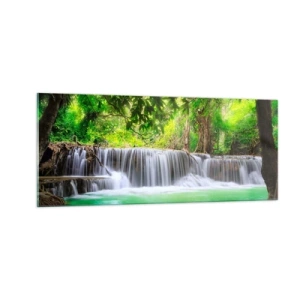 Schilderen op glas - Een waterval in het groen - 100x40 cm