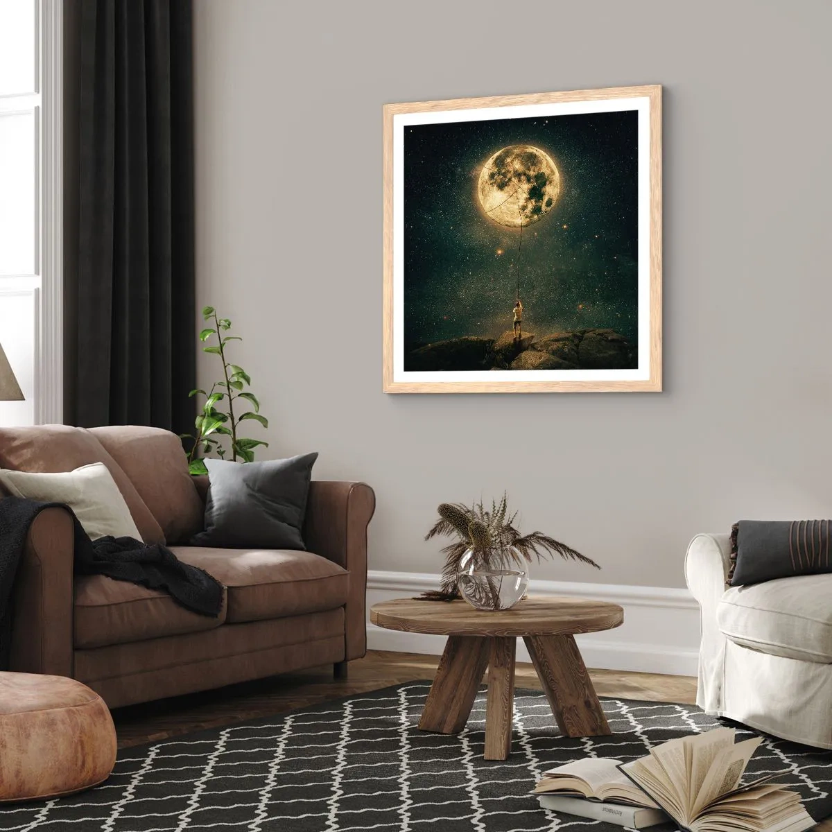 Een poster in een licht eiken lijst - Iemand die de maan heeft gestolen - 40x40 cm