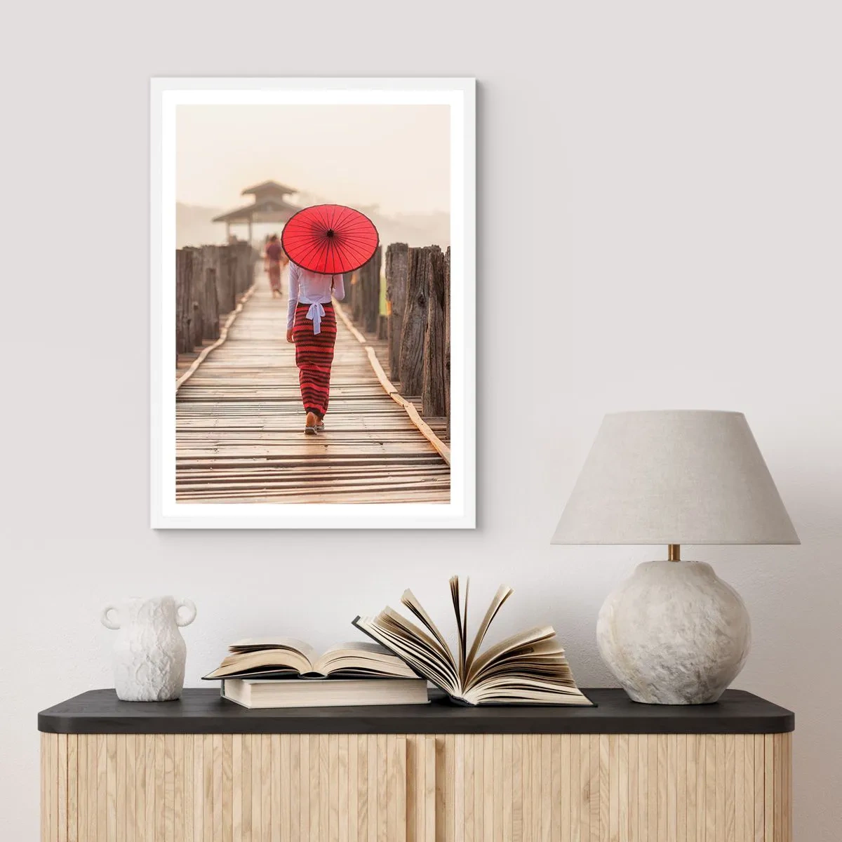 Poster in een witte lijst - Op de oude brug - 61x91 cm