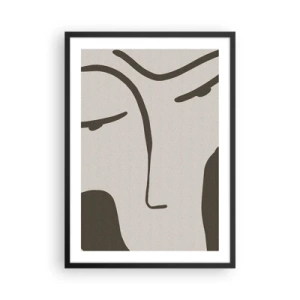Poster in een zwarte lijst - Minimalistisch gezichtsportret - 50x70cm - Als een schilderij van Modigliani - Moderne wanddecoratie voor woonkamer en slaapkamer ARTTOR