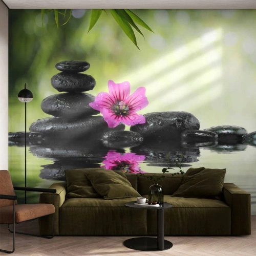 Fotobehang Premium Canvas - Tijd voor de ziel - Bloem, Cultuur, Bamboe - 200x140 cm