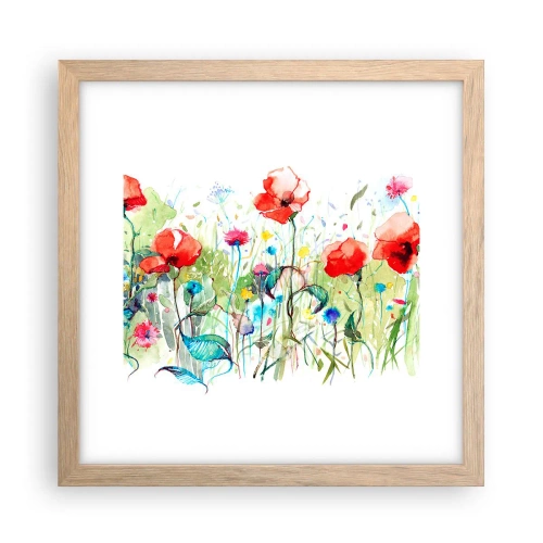 Een poster in een licht eiken lijst - Bloeiende meiweide - 30x30 cm