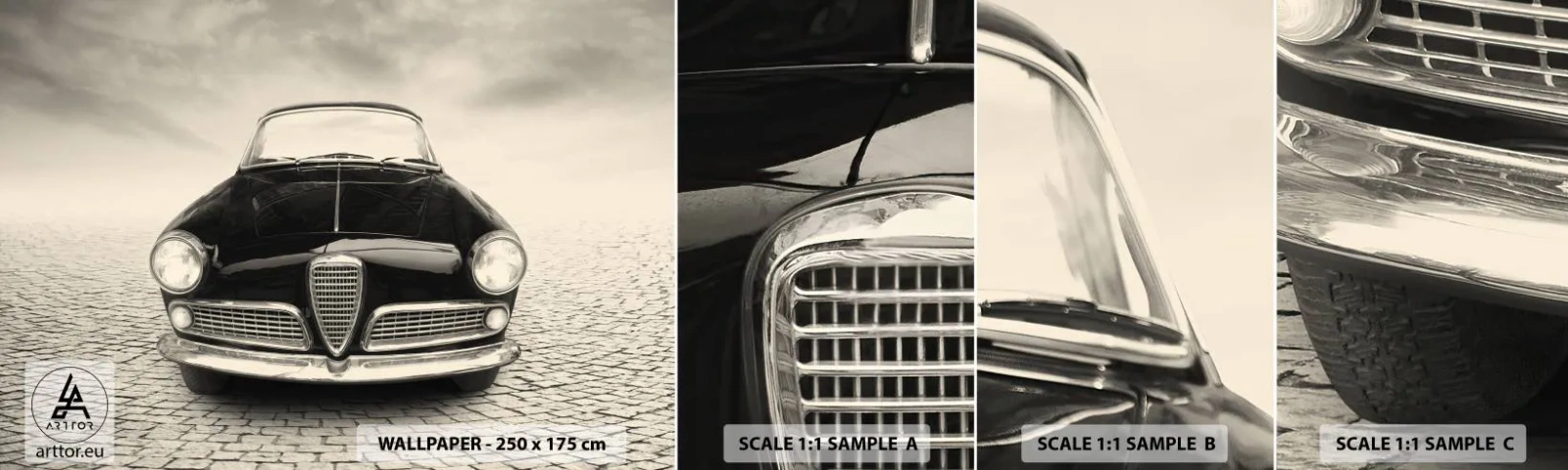 Fotobehang Monster Zelfklevend Deluxe Sticker - Je moet gewoon van me houden - Auto, Vintage, Zwart en wit - 100x30 cm