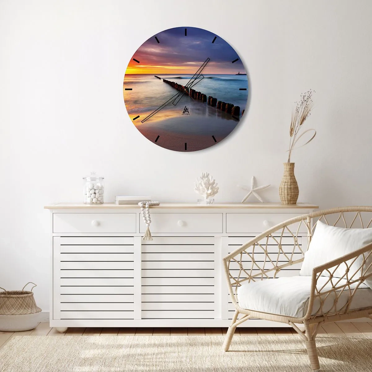 Wandklok - Klok - Zonsondergang boven de kalme zee - 30x30cm - Luister naar de stilte - Moderne wanddecoratie voor woonkamer, keuken en slaapkamer ARTTOR
