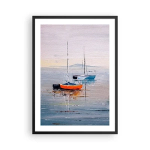 Poster in een zwarte lijst - Zeilboten op kalm water - 50x70cm - Een welverdiende rust - Moderne wanddecoratie voor woonkamer en slaapkamer ARTTOR