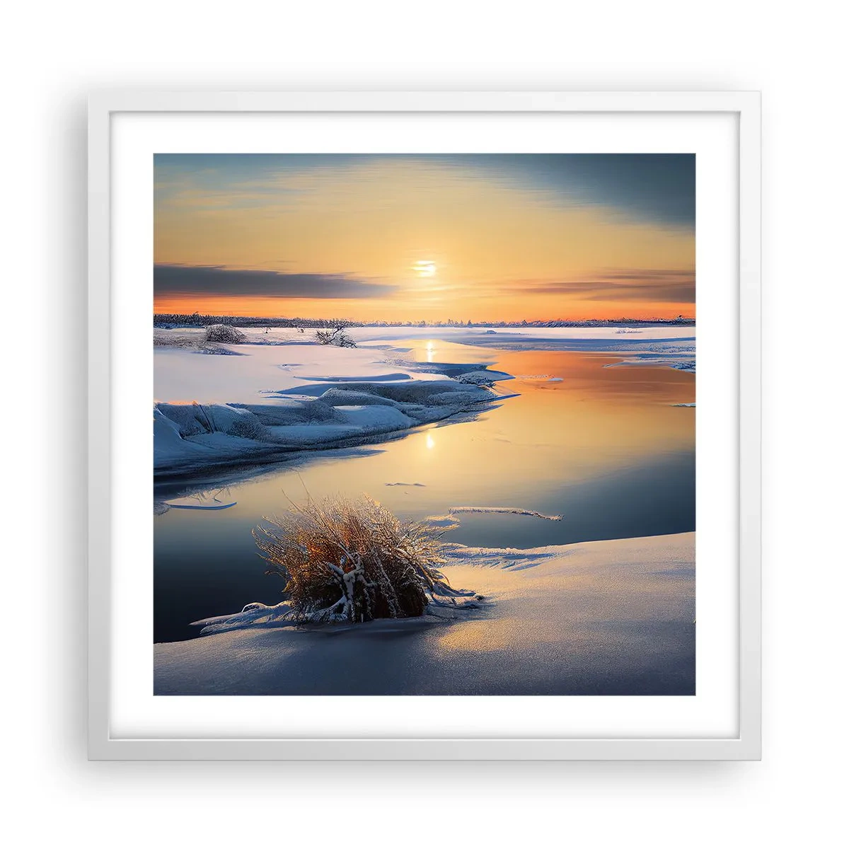 Poster in een witte lijst - Winterse zonsondergang - 50x50 cm
