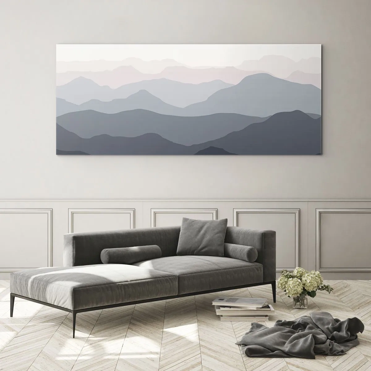 Schilderen op glas - Golven van de bergen - 100x40 cm