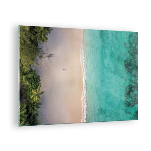 Schilderen op glas - Luchtfoto van een tropisch strand en turquoise zee - 70x50cm - Paradijsstrand - Moderne wanddecoratie voor woonkamer en slaapkamer ARTTOR