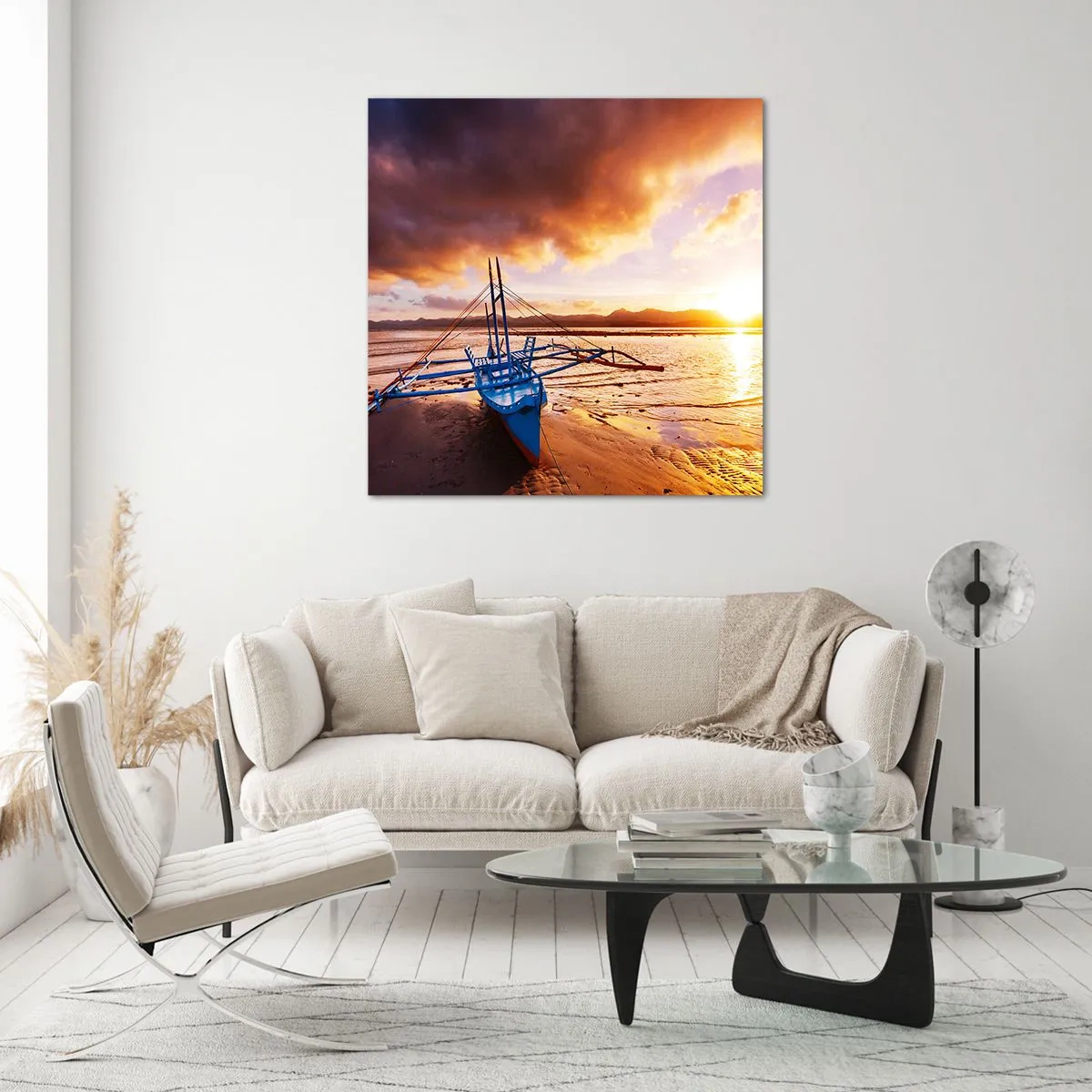 Schilderen op glas - Strek je uit op het zand na een hele dag - 60x60 cm