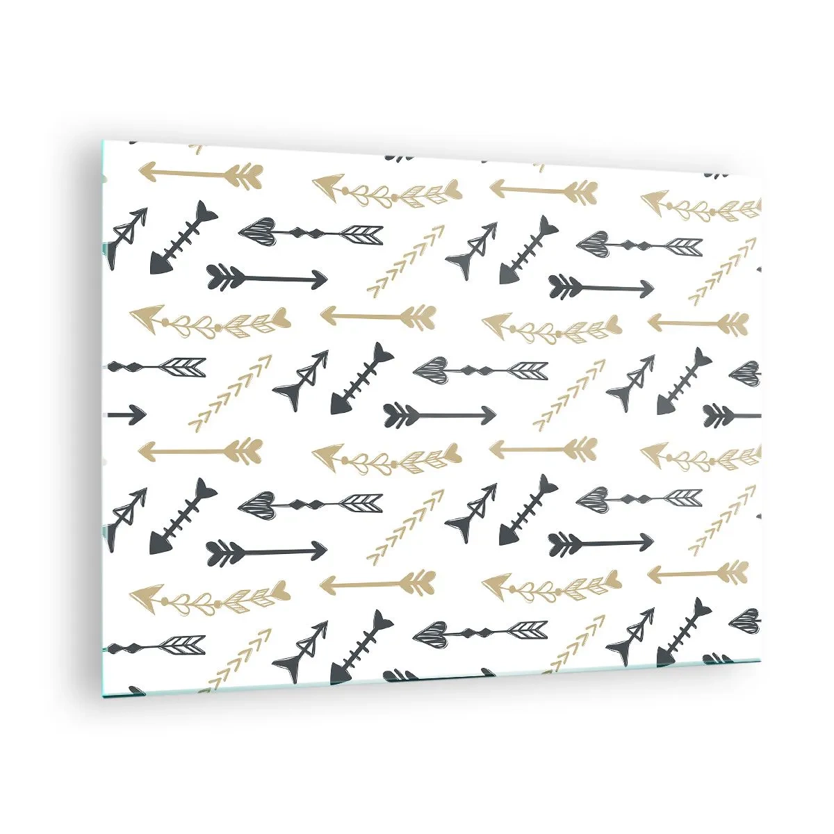 Schilderen op glas - Een patroon van pijlen in verschillende kleuren op een witte achtergrond - 70x50cm - De droom van de boogschutter - Moderne wanddecoratie voor woonkamer en slaapkamer ARTTOR
