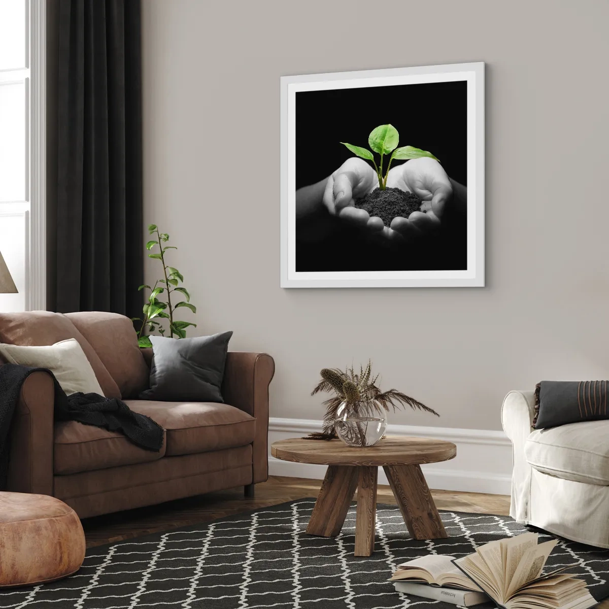 Poster in een witte lijst - Ik hou van de natuur, ik bescherm haar - 50x50 cm