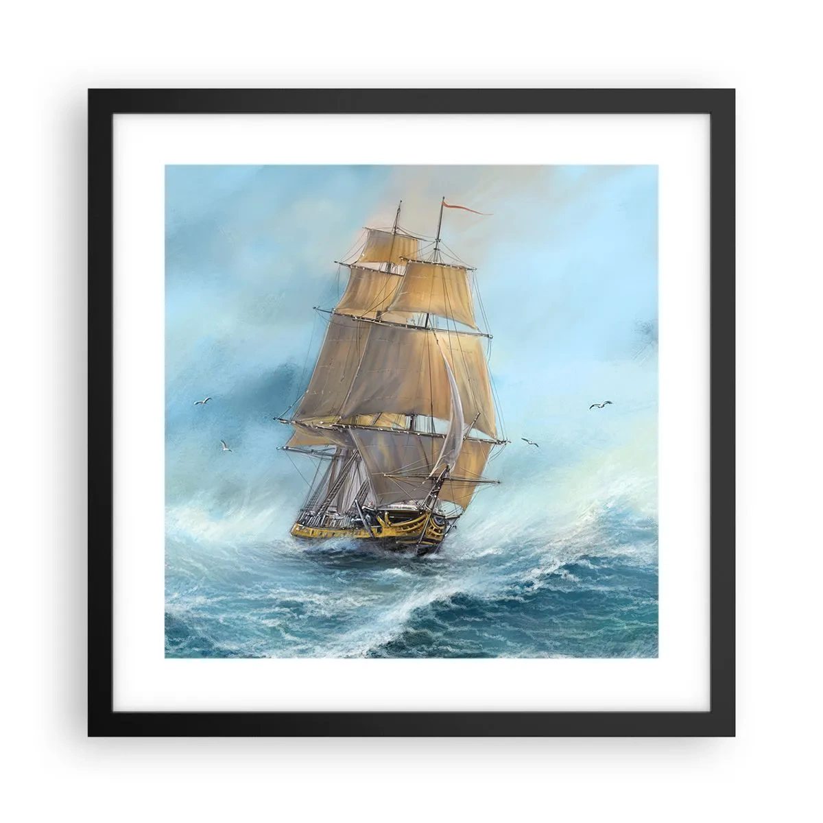 Poster in een zwarte lijst - Haasten over de golven - 40x40 cm