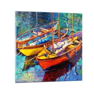 Schilderen op glas - Op water vol met kleuren - 60x60 cm