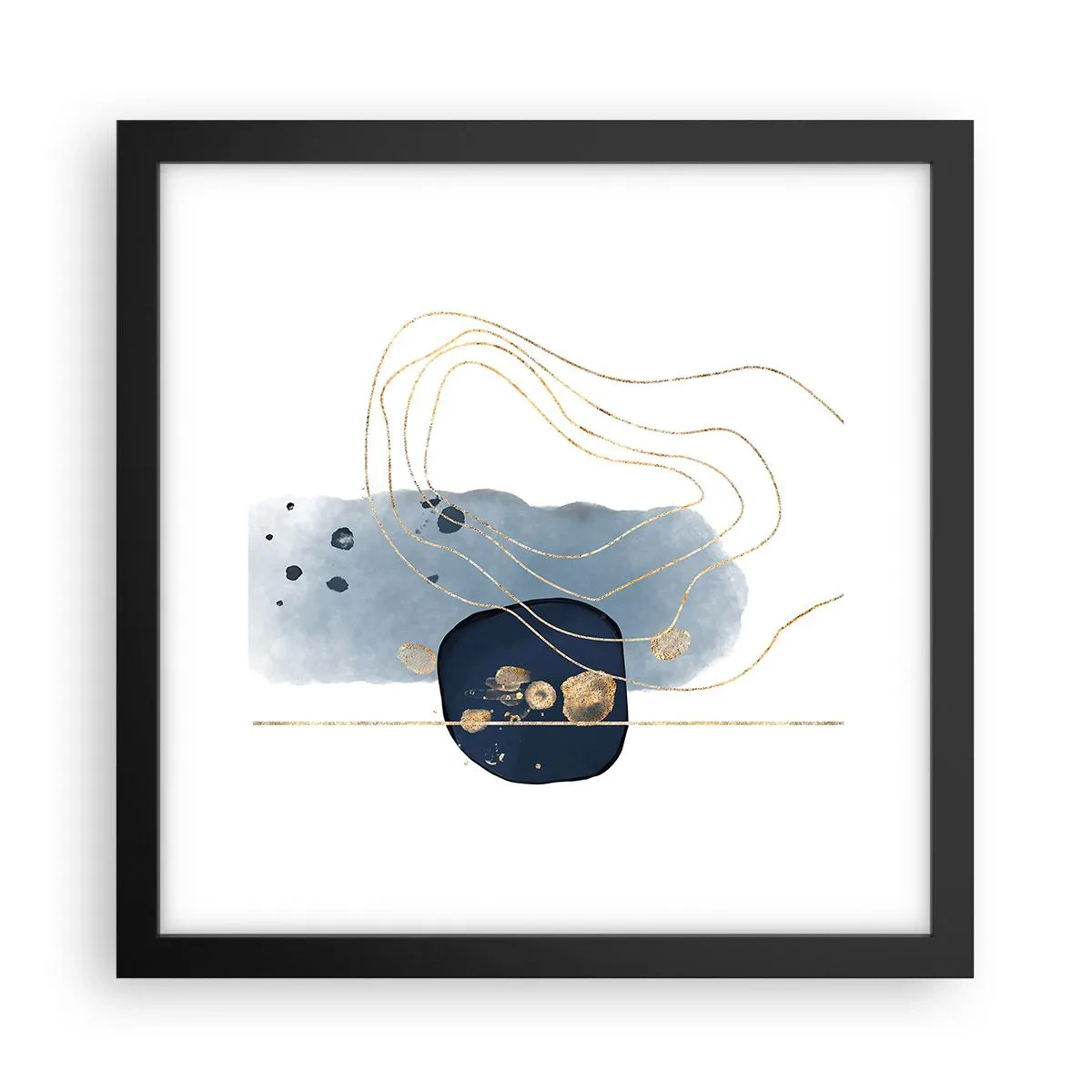 Poster in een zwarte lijst - Blauw en goud fantasie - 30x30 cm