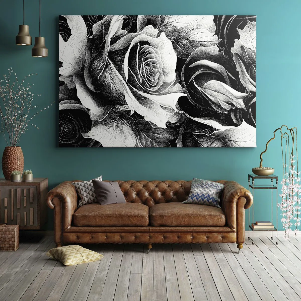 Schilderen op canvas - Zwart-witte rozen in een elegante compositie - 70x50cm - Altijd een koningin - Moderne wanddecoratie voor woonkamer en slaapkamer ARTTOR