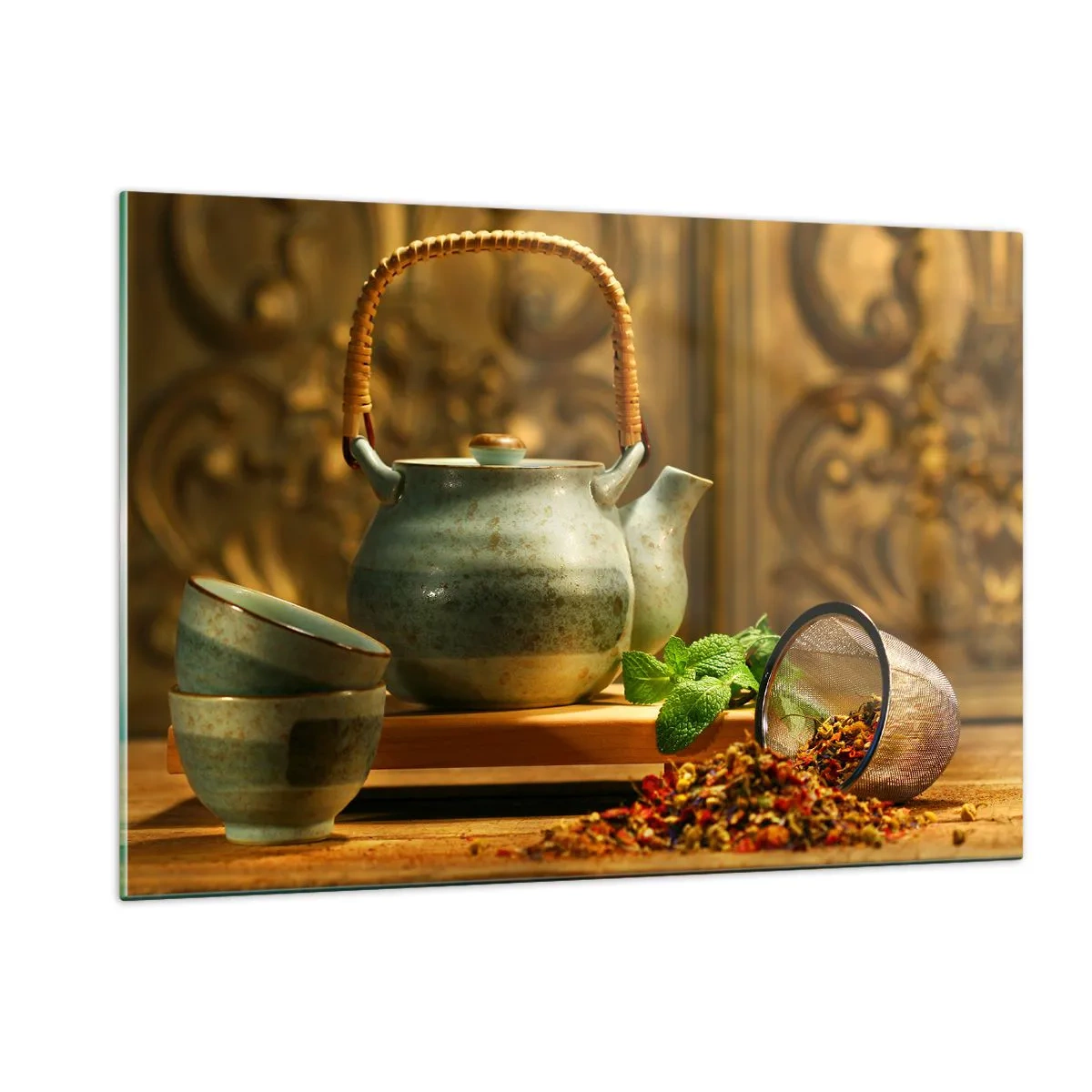 Schilderen op glas - Verhandeling over het drinken van thee - 120x80 cm