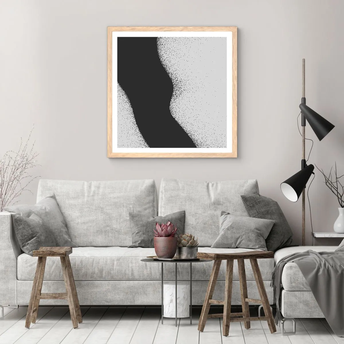 Een poster in een licht eiken lijst - Vloeibare balans - 30x30 cm