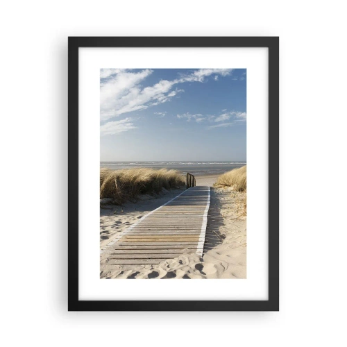 Poster in een zwarte lijst - Achter het duin, in het ruisen van gras - 30x40 cm