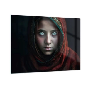 Schilderen op glas - Portret van een vrouw met een rode sjaal tegen een donkere achtergrond - 70x50cm - Oosterse prinses - Moderne wanddecoratie voor woonkamer en slaapkamer ARTTOR