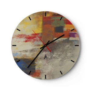 Wandklok - Klok - Kleurrijke abstractie met geometrische elementen - 30x30cm - Kleur geometrie - Moderne wanddecoratie voor woonkamer, keuken en slaapkamer ARTTOR