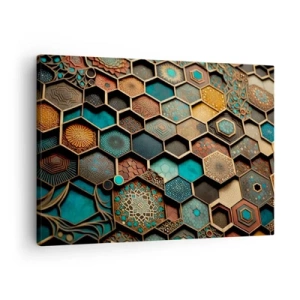 Schilderen op canvas - Kleurrijke ornamenten in hexagonale patronen - 70x50cm - Arabische ornamenten – variatie - Moderne wanddecoratie voor woonkamer en slaapkamer ARTTOR
