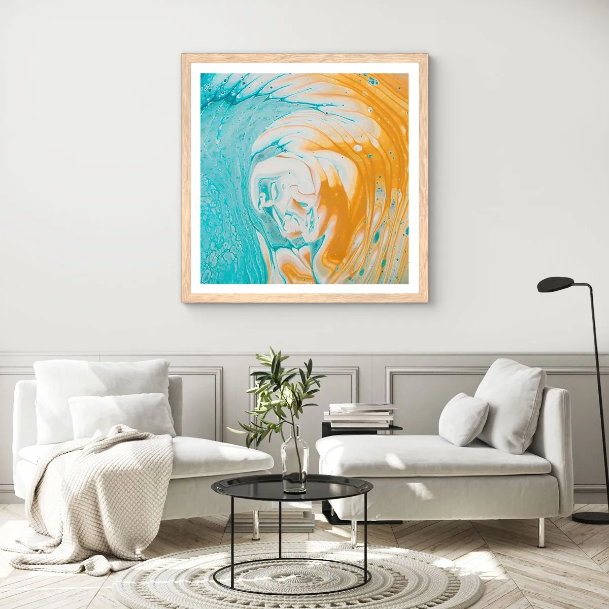 Een poster in een licht eiken lijst - Pastel werveling - 60x60 cm
