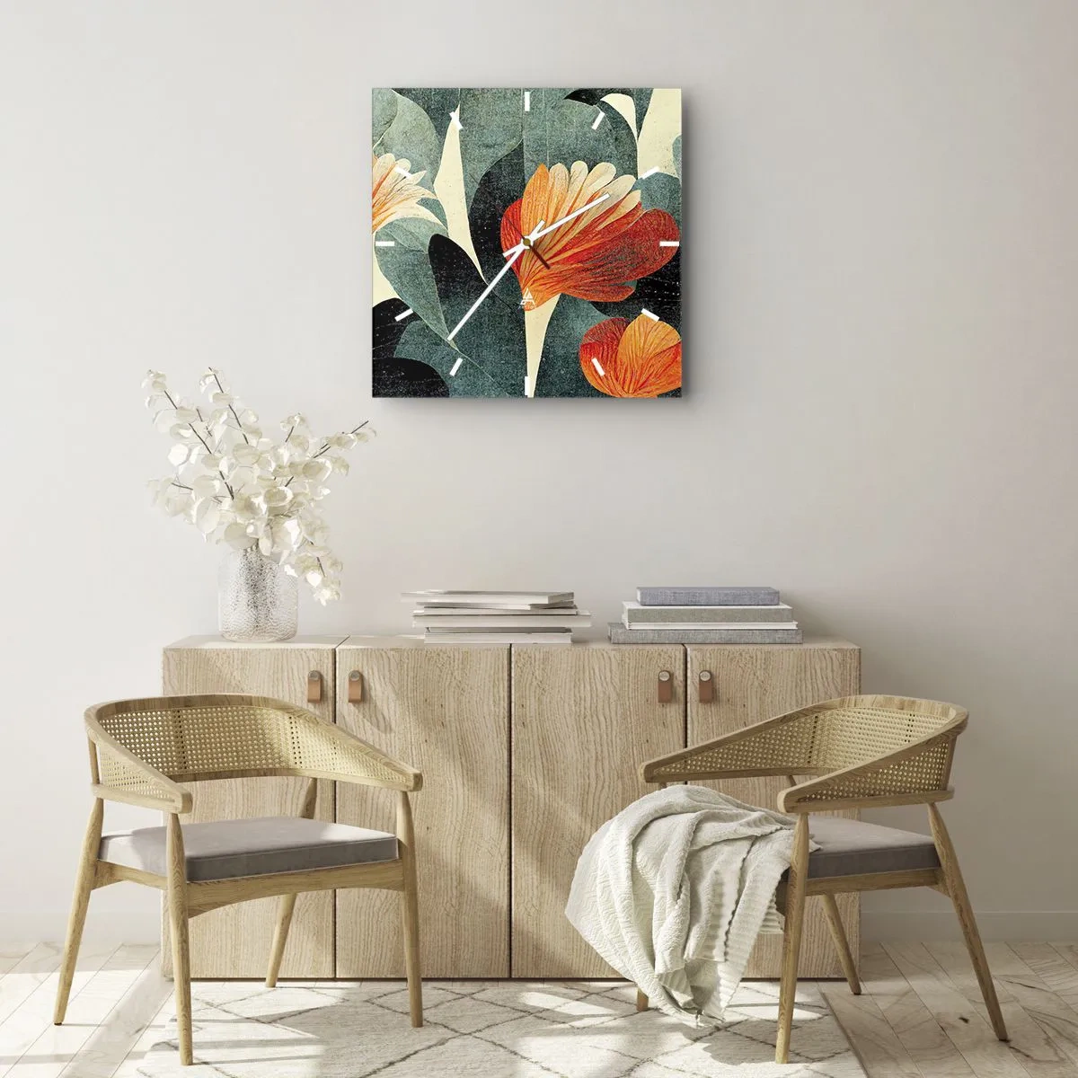 Wandklok - Klok - De hitte van de tropen en de koelte van het groen - 30x30 cm