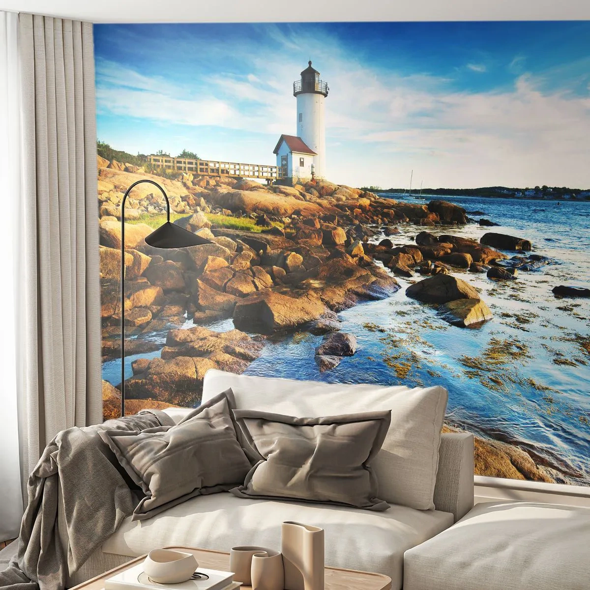 Fotobehang Premium Canvas - Kom blij terug, ik wacht - Landschap, Vuurtoren, Atlantische Oceaan - 250x175 cm